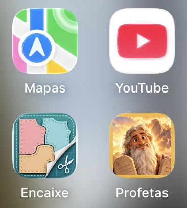 Ícone do jogo Profetas na tela inicial do iPhone, ao lado de outros aplicativos